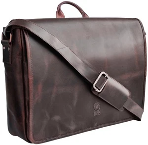 Leather Messenger Bag for Men 14 inch Leather Laptop Bag Vintage Crossbody Of... - Picture 1 of 6