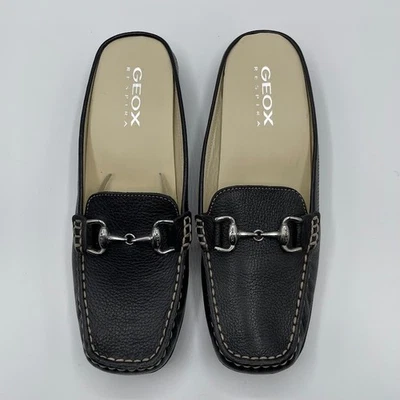 Geox Respira Mocasines UE Talla 40 Negro Guijarro Cuero Arnés Mulas Dinero Antiguo Foto 1 de 4