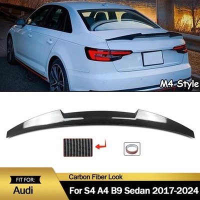 For 2017-2024 Audi S4 A4 B9 Sedan Rear Trunk Spoiler Wing M4 Style Carbon Look Foto 1 de 4
