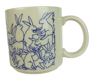 Taylor & NG Vintage Naughty "Blue Bunnies" 1984 Mug Blue On Egg Shell White New - Picture 1 of 8