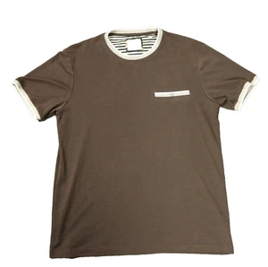 Denim & Flower Ricky Singh Short Sleeve Knit Tee Shirt White Accent Brown L - Picture 1 of 21