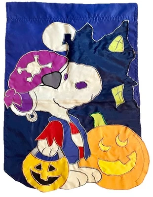 PEANUTS Halloween Flag Snoopy Pirate Pumpkins Skull Haunted House Yard Decor - Image 1 of 4