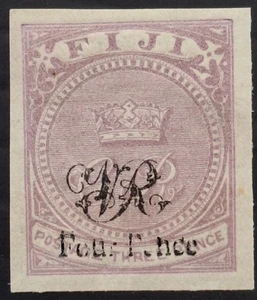 RARE 1877 Fiji imperf 4d on 3d mauve VR O/P on CR stamp Mint Colour Trial Proof? - Picture 1 of 2