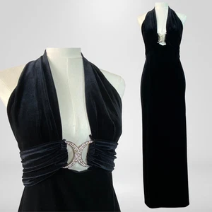 Vintage Betsy & Adam Damen Samt Maxikleid Größe 10 Whimsigoth tiefer Ausschnitt - Bild 1 von 12