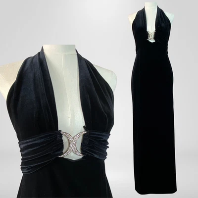 Vintage Betsy & Adam Womens Velvet Maxi Dress Size 10 Whimsigoth Plunge Neck - Image 1 of 4
