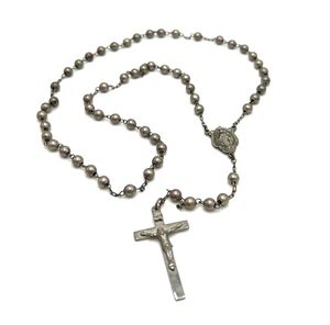 Collar Medalla María Crucifijo Rosario Plata Esterlina Cuentas Bola Diroma DE COLECCIÓN - Imagen 1 de 14