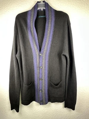 Men’s M Perry Ellis Cardigan Sweater Black Wool Blend Button Up Grandpacore - Image 1 of 4