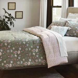 Threshold Twin/XLT grün klassisch Blumen Boho Wende Bettdecke Sham Set - Bild 1 von 5