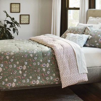 Threshold Twin/XLT Green Classic Floral Boho Reversible Comforter Sham Set - Image 1 of 4