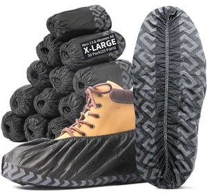 X-Large 50 Pack Shoe Covers Disposable Non-Slip, Black Non-Woven Fabric Boot ... - Picture 1 of 9