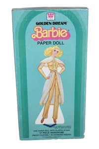 BAMBOLA DI CARTA BARBIE VINTAGE WHITMAN 1982 GOLDEN DREAM con supporto ~ così com'è, leggi! - Foto 1 di 8