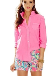 Lilly Pulitzer Anna Maria Shirt Capri Pink Button Down Top XS 100% Cotton Barbie - Picture 1 of 11