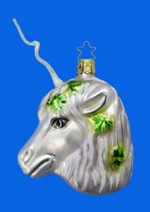 INGE GLAS UNICORN WHITE HORSE PONY BLOWN GLASS CHRISTMAS TREE ORNAMENT - Picture 1 of 1