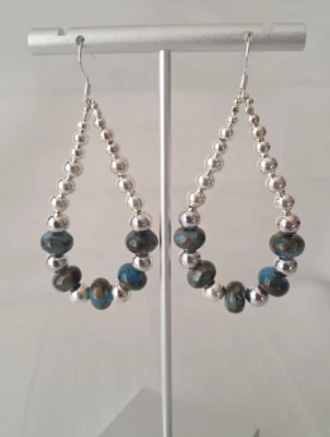 Southwestern Boho Sterling Silver Imperial Jasper Hoop Pierced Dangle Earrings - Image 1 of 4