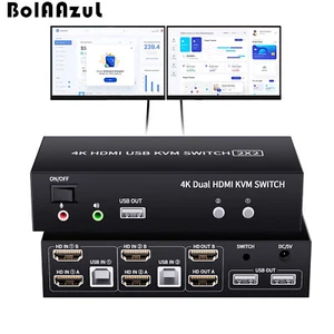 Dual Monitor USB KVM Switch HDMI 2 Port 4K@60Hz Extended Display Keyboard Mouse - Picture 1 of 7