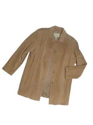 CHEROKEE Abrigo Cuero Gamuza Genuino Color Camel con Bolsillos Talla 16W Foto 1 de 4