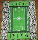 SPORTS SOCCER PLAYERS ON FIELD SOCCER BALL GOAL QUILTED BLANKET 38"Wx43"L 