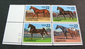 US Plate Block Stamp Scott# 2158a Horses 1985 MNH Little gum skip on 1 stampH303 - Picture 1 of 2