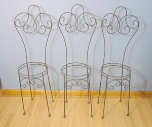 3 Chair Plant Stand Wrought Iron Rustic 10" Patina Ice Cream Parlor Regency - Picture 1 of 6