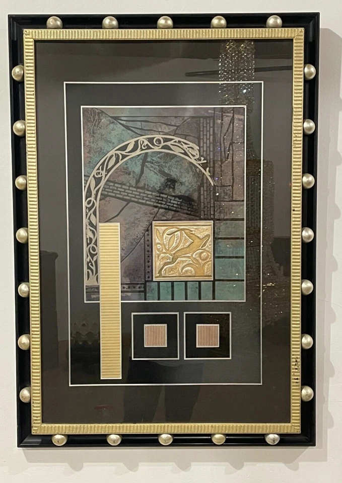 Cuadro artístico abstracto dorado negro Art Deco Kinder Harris post moderno Foto 1 de 4