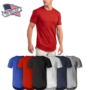 Mens HIPSTER T Shirt Longline Basic Tee Casual Hip Hop Crewneck Big And Tall - Picture 1 of 14