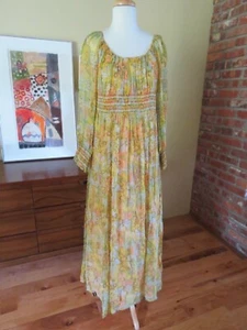 1970’s Rona NY Maxi Dress Floral Sheer Chiffon Ruffles Empire Waist Small - Picture 1 of 11