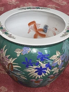 VTG Chinese Porcelain Chinoiserie Koi Fish Pot Garden Planter - Picture 1 of 6