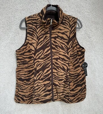 Colete de lavanderia francês feminino grande marrom estampa de zebra novo com etiquetas sem mangas reversível - Imagem 1 de 4