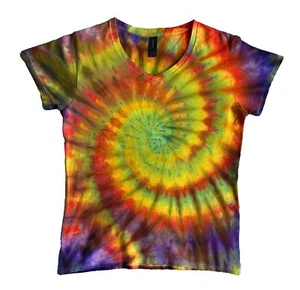 Spiral Ice Tie Dye T-Shirt, Women's M SS V Neck, Multicolor Spring Rainbow - Picture 1 of 6