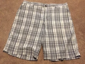 Mens Bass Gray Navy Blue White Plaid Shorts Size 38 100% Cotton - Picture 1 of 4