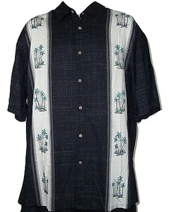 WINDHAM POINT Men's Shirt Sz L Black Checkered Tropical Button Front - Picture 1 of 10