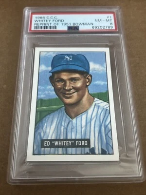 Whitey Ford 1986 CCC 1951 Bowman Rookie Reprint #1 PSA Graded 8 - Image 1 of 4