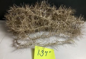 137” ANTIQUE VINTAGE FEATHER TREE FINE TINSEL GARLAND LIGHT GOLD COLOR - Picture 1 of 6