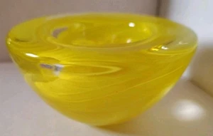 Kosta Boda Atoll Yellow Swirl Art Glass Bowl Votive Candle Tealight Holder - Picture 1 of 6