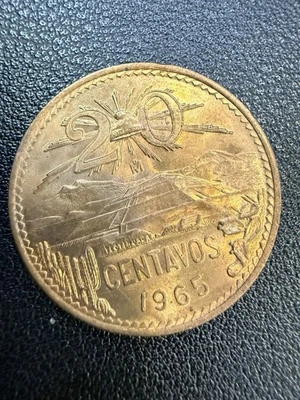 Moneda de 20 centavos de latón México 1965 #F7351 Foto 1 de 2