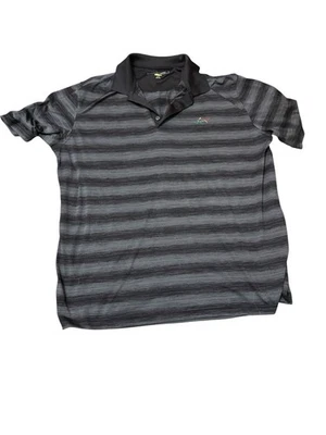 Camisa Greg Norman Play Dorada Seca Logo Tiburón Rayas Negras y Grises Talla XL Foto 1 de 3