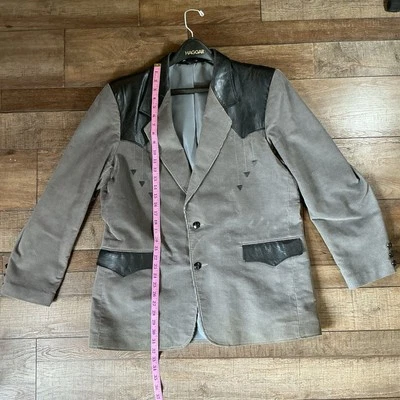 Size 46 Pioneer Wear Western Blazer Gray Corduroy Leather USA VTG Jacket #41609 - Image 1 of 4