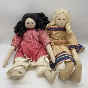Paar alte handgefertigte Stoffpuppen Puppen Stoffpuppe Baby handbemalt handgenäht - Bild 1 von 8
