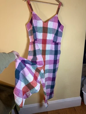 Boden Multicolour Linen Check Midi Jumpsuit Size US 16 18R UK 20R Pockets V Neck - Image 1 of 4