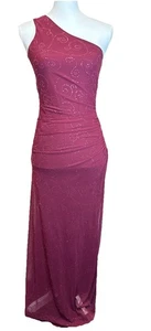 Vtg 90s City Triangles Burgundy One Shoulder Maxi Long Formal Gown Dress Goth M - Picture 1 of 5