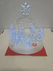 Musical Nativity Scene Lighted Plays Silent Night Song Acrylic Battery Operated - Picture 1 of 4