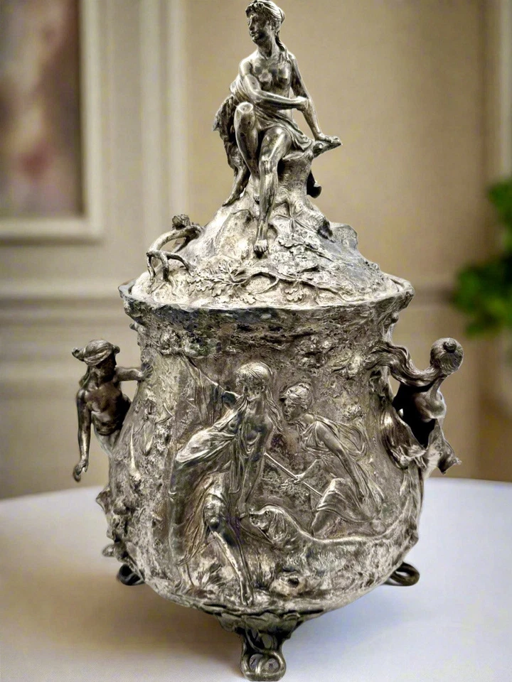 Antique Jugendstil W.M.F. Silverplated Punchbowl Tureen Hunt Scene AS IS‼️ - Image 1 of 4