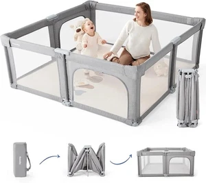 Portable Playpen 180x150cm Foldable Extra Large For Babies & Toddlers Light Grey - Picture 1 of 12