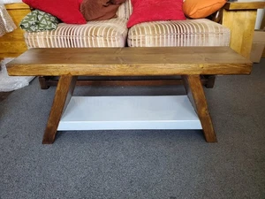 Farmhouse Coffee Table - Rustic Wooden side Table, Stool, Narrow Handmade Xmas - Picture 1 of 2