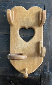 Vintage Wooden Heart Hanging Wall Decor & Candle Holder/Rack - Picture 1 of 4