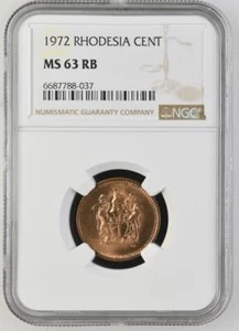Rhodesia 1 Cent 1972 NGC MS 63 RB - Picture 1 of 2
