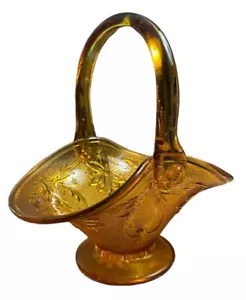 "Tiara canasta de vidrio Indiana sándwich vidrio ámbar dorado estampado de colección 8"" X 7""" - Imagen 1 de 7
