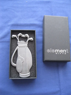 Bottle Opener, Golf Bag & Clubs heavy metal, pewter? 12cm, Element Gifts NIB - Image 1 of 3