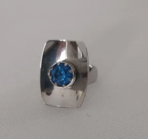 Stainless Steel 1970’s Ring Vintage Modernist Blue Stone Size R - Picture 1 of 8