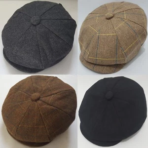 Peaky Blinders Winter Hat Newsboy Flat Cap Herringbone Tweed Wool Baker Boy - Picture 1 of 17